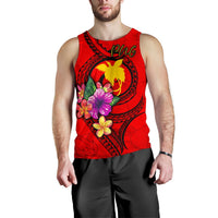 Papua New Guinea Polynesian Men's Tank Top - Floral With Seal Red - Polynesian Pride