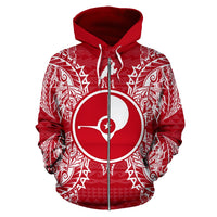 Yap Polynesian All Over Zip up Hoodie Map Red White - Polynesian Pride