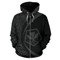 Kanaka Polynesian Zip up Hoodie Tribal Circle Style Gray Color Unisex White - Polynesian Pride