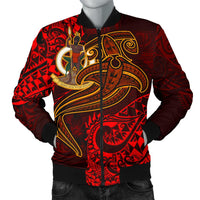 Vanuatu Polynesian Men's Bomber Jacket - Red Shark Polynesian Tattoo Red - Polynesian Pride
