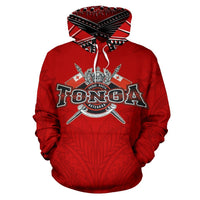 Tonga All Over Hoodie Tonga Flag COat of Arms Tribal Roots Red - Polynesian Pride
