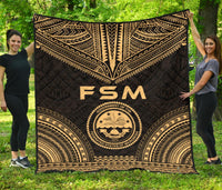 Federated States Of Micronesia Premium Quilt - FSM Seal Polynesian Chief Gold Version Gold - Polynesian Pride