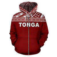 Tonga Polynesian All Over Zip up Hoodie Red Horizontal Style - Polynesian Pride