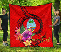 Guam Polynesian Custom Personalised Premium Quilt - Floral With Seal Red - Polynesian Pride