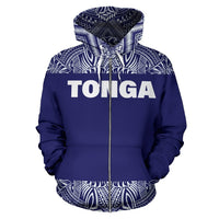 Tonga All Over Zip up Hoodie Polynesian Purple and White - Polynesian Pride