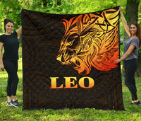 Sun In Leo Zodiac Premium Quilt Polynesian Tattoo Simple - Orange Black Orange - Polynesian Pride