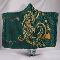 Hawaii Triple Marble Turtle Polynesian Hibiscus Hooded Blanket - AH - Benjamin Style - Green Hooded Blanket Green - Polynesian Pride