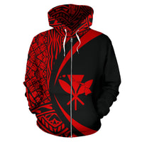 Kanaka Hawaii Map Red Polynesian Zip up Hoodie Circle Style - Polynesian Pride