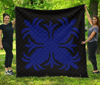 Hawaiian Premium Quilt Royal Pattern - Black And Blue - A2 Style Blue - Polynesian Pride