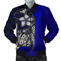 Polynesian Hawaii Men Bomber Jacket Blue - Turtle with Hook - Polynesian Pride