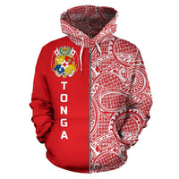Tonga Zip up Hoodie Tonga Coat of Arms Polynesian Tattoo Half Style TH0 - Polynesian Pride