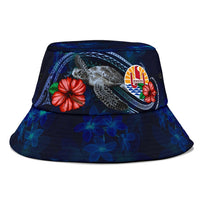 Tahiti Polynesian Bucket Hat - Blue Turtle Hibiscus - Polynesian Pride