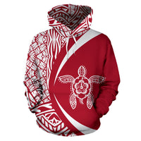 Hawaii Turtle Polynesian Hoodie Circle Style White and Red Color - Polynesian Pride