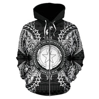 Northern Mariana Islands Polynesian All Over Zip up Hoodie Map Black - Polynesian Pride