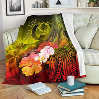 Pohnpei Custom Personalised Premium Blanket - Humpback Whale with Tropical Flowers (Yellow) White - Polynesian Pride