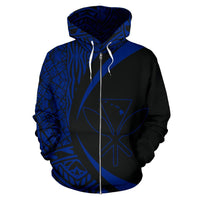 Polynesian Kanaka Maoli Map of Hawaii Zip Hoodie Blue Circle Style - Polynesian Pride