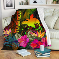 Papua New Guinea Polynesian Personalised Premium Blanket - Hibiscus and Banana Leaves - Polynesian Pride