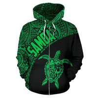 Samoa Zip up Hoodie Samoa Turtle Mermaid Polynesian Tattoo Green - Polynesian Pride