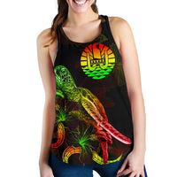 Tahiti Polynesian Women Tank Top - Turtle With Blooming Hibiscus Reggae - Polynesian Pride