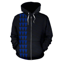 Polynesian Kakau Turtle Map of Hawaii Zip Hoodie Blue - Polynesian Pride