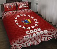 Cook Islands Quilt Bed Set - Cook Islands Flag Coat Of Arms Polynesian Tattoo Red Fog Style - Polynesian Pride