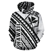 Hawaii Kanaka Polynesian Hoodie Poly Style Black and White - Polynesian Pride