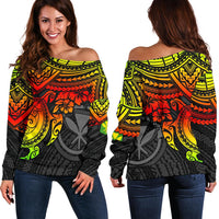 Polynesian Hawaii Women's Off Shoulder Sweater - Reggae Turtle RED - Polynesian Pride