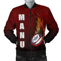 Samoa Men's Bomber Jacket - Manu Rugby Fire Black - Red - Polynesian Pride