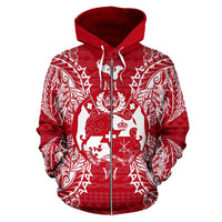 Tonga Polynesian All Over Zip up Hoodie Map Red White - Polynesian Pride