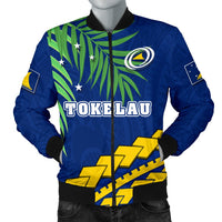 Tokelau Rugby Men Bomber Jacket Coconut Leaves Blue - Polynesian Pride