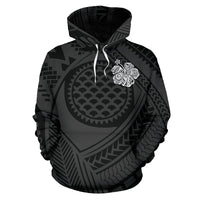 Polynesian Hawaii All Over Hoodie Hibiscus Turtle Tattoo BN10 - Polynesian Pride