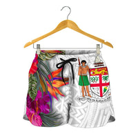 Fiji Polynesian All Over Print Women's Shorts - Hibiscus White Pattern - Polynesian Pride
