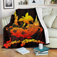 Papua New Guinea Polynesian Premium Blanket - Swordfish With Hibiscus White - Polynesian Pride
