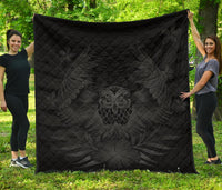 Hawaii Owl Hibiscus Plumeria Premium Quilt - Gray Gray - Polynesian Pride