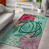 Hawaii Turtle Hibiscus Plumeria Rug - Hug Style Black - Polynesian Pride