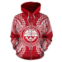 Federated States of Micronesian All Over Zip up Hoodie Map Red White - Polynesian Pride