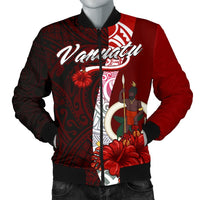 Vanuatu Polynesian Men's Bomber Jacket - Coat Of Arm With Hibiscus Red - Polynesian Pride