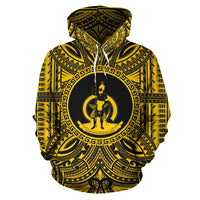 Vanuatu ll Over Hoodie Vanuatu Coat of rms Polynesian Gold Black Unisex Gold - Polynesian Pride