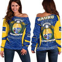 Nauru Polynesian Off Shoulder Sweater (Women) - Nauru Spirit (Blue) - Polynesian Pride
