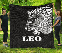 Sun In Leo Zodiac Premium Quilt Polynesian Tattoo Simple - White Black - Polynesian Pride