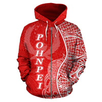 Pohnpei Polynesian Zip up Hoodie Coconut Tree Red and White - Polynesian Pride
