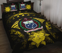 Samoa Polynesian Quilt Bed Set Hibiscus Yellow Black - Polynesian Pride