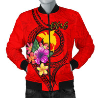 Papua New Guinea Polynesian Men's Bomber Jacket - Floral With Seal Red Red - Polynesian Pride