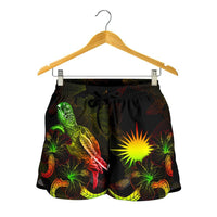 Marshall Islands Polynesian Women's Shorts - Turtle With Blooming Hibiscus Reggae - Polynesian Pride