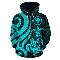 Polynesian Hawaii (Kanaka Maoli) Zip up Hoodie Turquoise Tentacle Turtle - Polynesian Pride