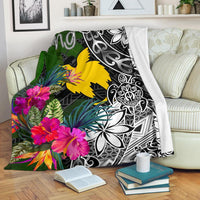 Papua New Guinea Premium Blanket - Turtle Plumeria Banana Leaf White - Polynesian Pride