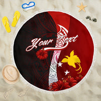 Papua New Guinea Custom Personalised Polynesian Beach Blanket - Coat Of Arm With Hibiscus One style One size Red - Polynesian Pride