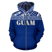 Guam Polynesian All Over Zip up Hoodie Blue Horizontal Style - Polynesian Pride