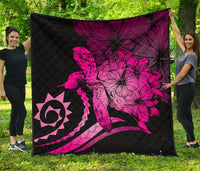 Hawaii Turtle Hibiscus Polynesian Vintage Premium Quilt - Pink Pink - Polynesian Pride