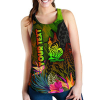 New Caledonia Polynesian Personalised Women's Racerback Tank - Hibiscus and Banana Leaves - Polynesian Pride